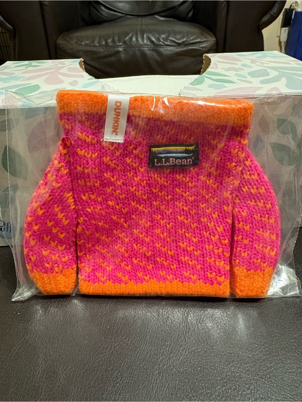 L.L.Bean Kids Hot Pink & Orange Knit Bottle Cozy